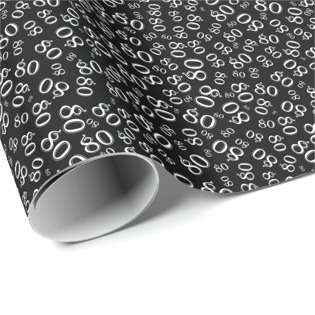 80th Birthday Black/White Number Pattern (S) Wrapping Paper (Roll Corner)