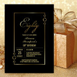 80th Birthday Black with Gold Frame Party Invitation<br><div class="desc">Invite your friends and loved ones to your 80th birthday party with this modern gold-framed black birthday party invitation.</div>