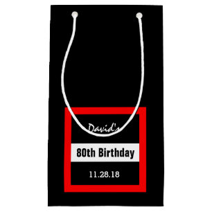 80th Birthday Black with Red Frame Custom A20 Small Gift Bag