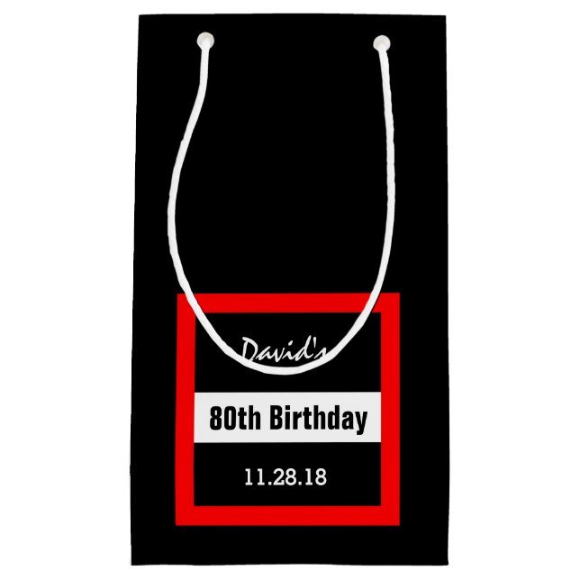 80th Birthday Black with Red Frame Custom A20 Small Gift Bag (Front)