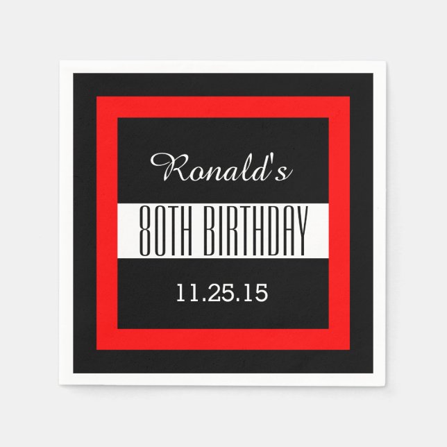 80th Birthday Black with Red Frame Custom V01C5 Napkin (Front)