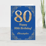 80th Birthday Blue and Gold Glitter Frame Card<br><div class="desc">80th Birthday Blue and Gold Glitter Frame. For further customisation,  please click the "Customise it" button and use our design tool to modify this template.</div>