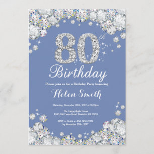 80th Birthday Blue and Silver Diamond Invitation