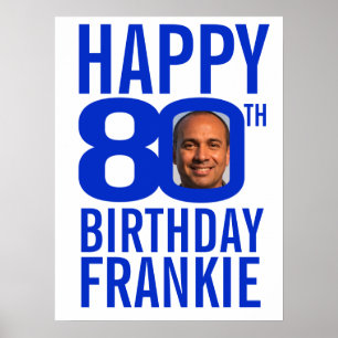 80th birthday blue custom name photo template post poster