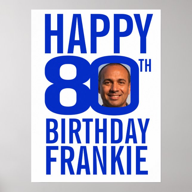 80th birthday blue custom name photo template post poster (Front)