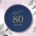 80th Birthday Blue Gold Chapter 80 Paper Plate<br><div class="desc">Make your loved one's 80th birthday celebration elegant and memorable with our stunning Blue Gold paper plates from Zazzle. Discover how these customisable paper plates can elevate your event and create unforgettable moments in our exclusive article.</div>