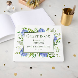 80th Birthday Blue Hydrangeas Guest Book