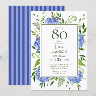 80th Birthday Blue Hydrangeas Invitation