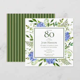 80th Birthday Blue Hydrangeas Invitation