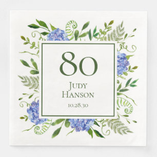 80th Birthday Blue Hydrangeas Napkin