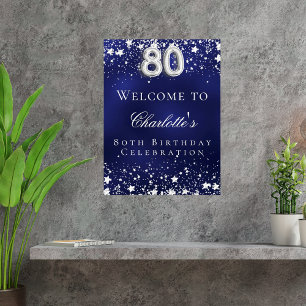 80th Birthday blue silver stars welcome party Poster
