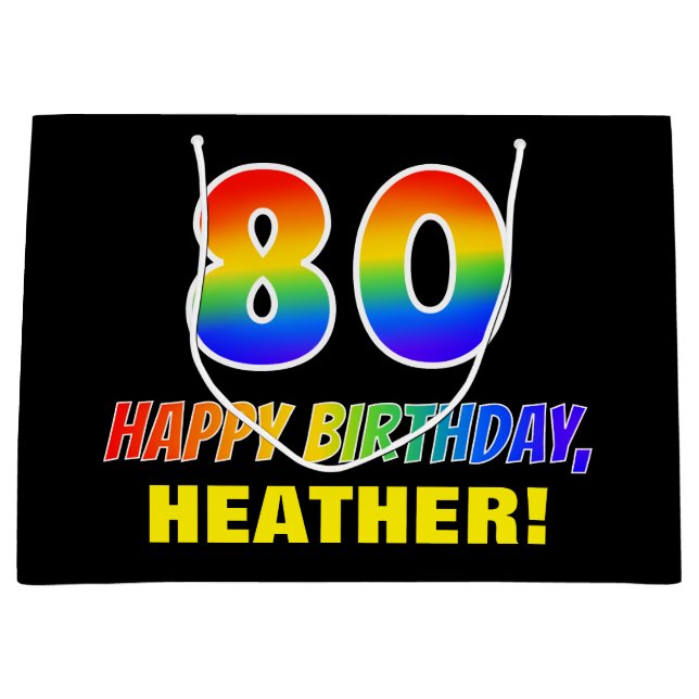 80th Birthday: Bold, Fun, Simple, Rainbow 80 Large Gift Bag (Front)