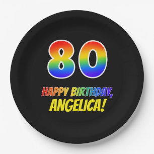 80th Birthday: Bold, Fun, Simple, Rainbow 80 Paper Plate