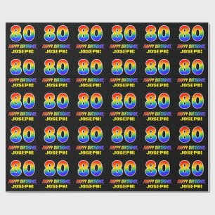 80th Birthday: Bold, Fun, Simple, Rainbow 80 Wrapping Paper