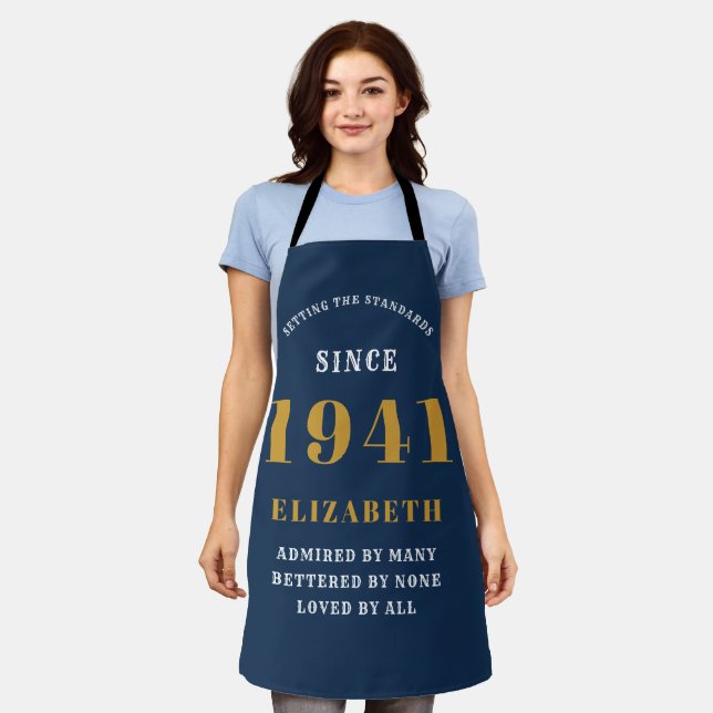80th Birthday Born 1941 Blue Gold Lady's Apron (Worn)