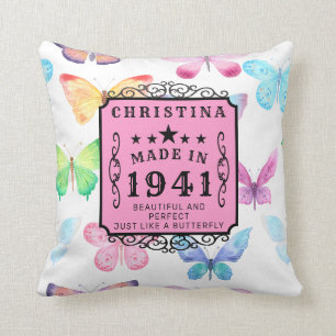 80th Birthday Born 1941 Butterfly Add Your Name Cushion