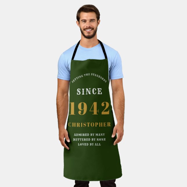 80th Birthday Born 1942 Green Gold Man's Apron (Worn)