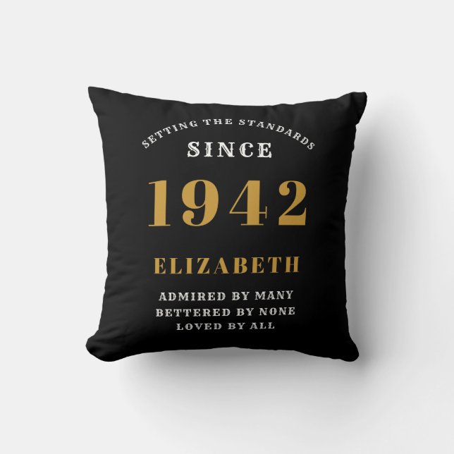 80th Birthday Born 1942 Loved Add Your Name Black Cushion (Front)