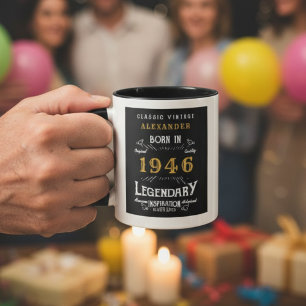 80th Birthday Born 1942 Retro Black Personalised Mug
