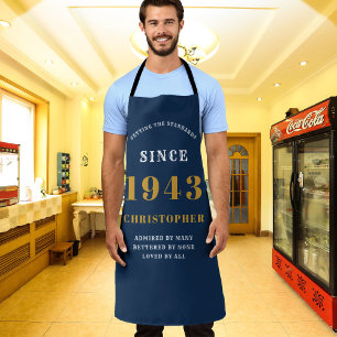 80th Birthday Born 1943 Blue Gold Man's Apron