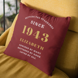 80th Birthday Born 1943 Loved Add Your Name Red Cushion