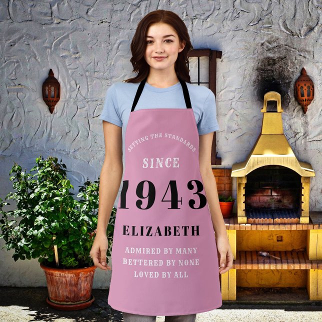 80th Birthday Born 1943 Pink Black Lady's Apron (Creator Uploaded)