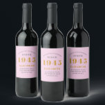 80th Birthday Born 1945 Add Name Pink Grey Wine Label<br><div class="desc">Personalised Birthday add your name and year sparkling wine label. Edit the name and year with the template provided. A wonderful custom pink birthday party item. More gifts and party supplies available with the "setting standards" design in the store.</div>