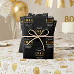 80th Birthday born 1946 Add Name Black Gold Wrapping Paper Sheet<br><div class="desc">A personalized wrapping paper design for that birthday celebration for a special person. Add the name to this vintage retro style black and gold design for a custom birthday gift. Easily edit the name and year with the template provided. A wonderful custom birthday gift. More gifts and party supplies for...</div>