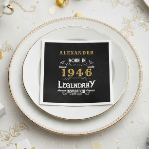 80th Birthday Born 1946 Black Gold Retro Vintage Napkin