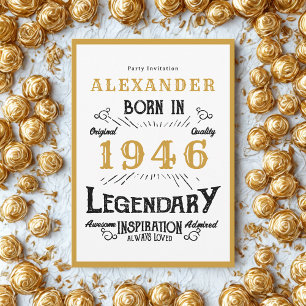 80th Birthday Born 1946 White Gold Legend Invitation