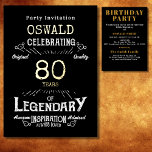 80th Birthday Born Legendary Black Gold Retro<br><div class="desc">For those celebrating their 80th birthday we have the ideal birthday party invitation with a vintage feel. The black background with a gold foil vintage typography. The design is simple and yet elegant with a retro feel. Easily customise the text of this birthday invitation using the template provided. Part of...</div>