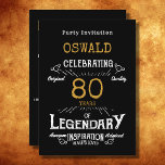 80th Birthday Born Legendary Black Gold Retro Invitation<br><div class="desc">For those celebrating their 80th birthday we have the ideal birthday party invitation with a vintage feel. The black background with a white and gold vintage typography design design is simple and yet elegant with a retro feel. Easily customise the text of this birthday gift using the template provided. Part...</div>