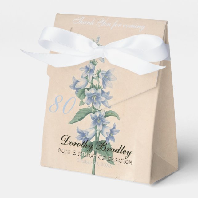 80th Birthday Botanical Campanula Thank You Favour Favour Box (Front Side)