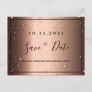 80th birthday bronze black metallic save the date postcard