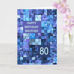 80th Birthday Brother, Blue Squares, Card