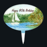 80th Birthday Cake Pick<br><div class="desc">The design on this cake pick is from a watercolor painting by Julia Morrill</div>