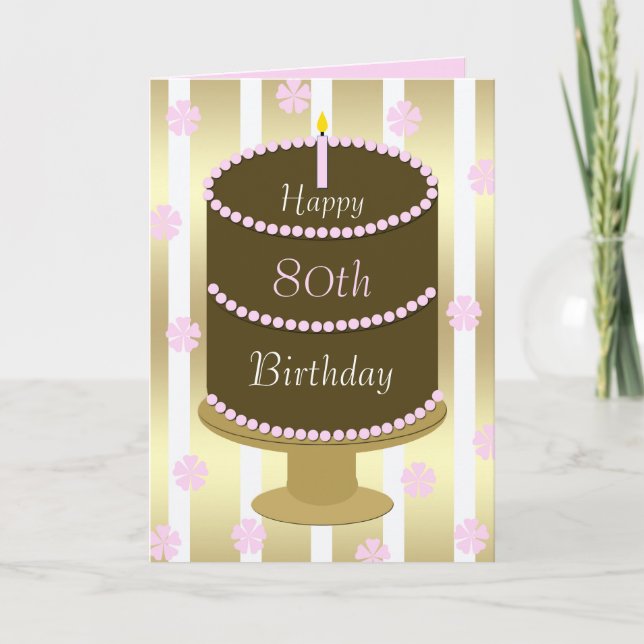 80th Birthday Card Cake in Pink (Front)