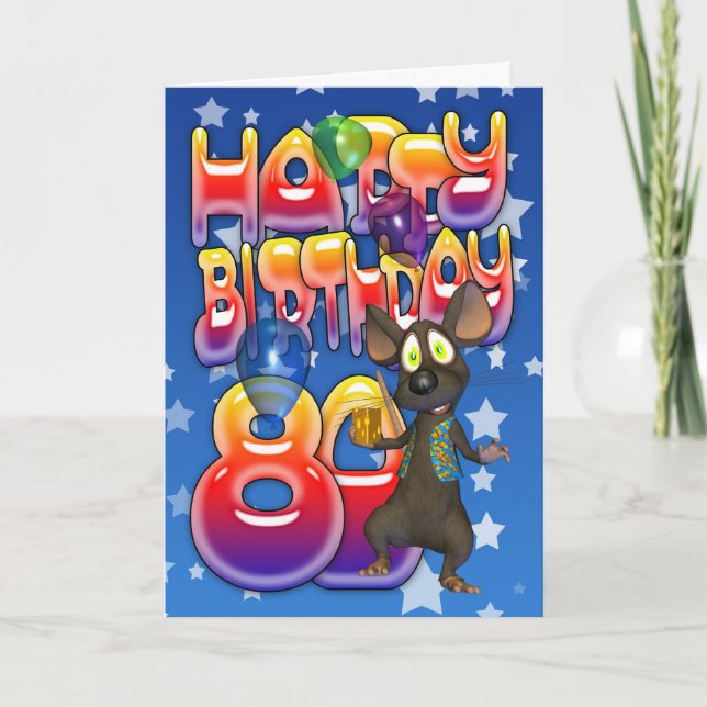 80th Birthday Card cute with little mouse (Front)