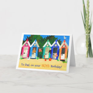 80th Birthday Card for a Father - Beach Huts