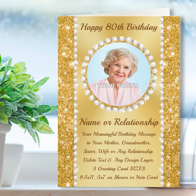 80th Birthday Card for Mum, Sister, Wife, Grandma (Personalised, 80th birthday card for sister. 80th birthday greetings for a woman, mom, mum, wife. )