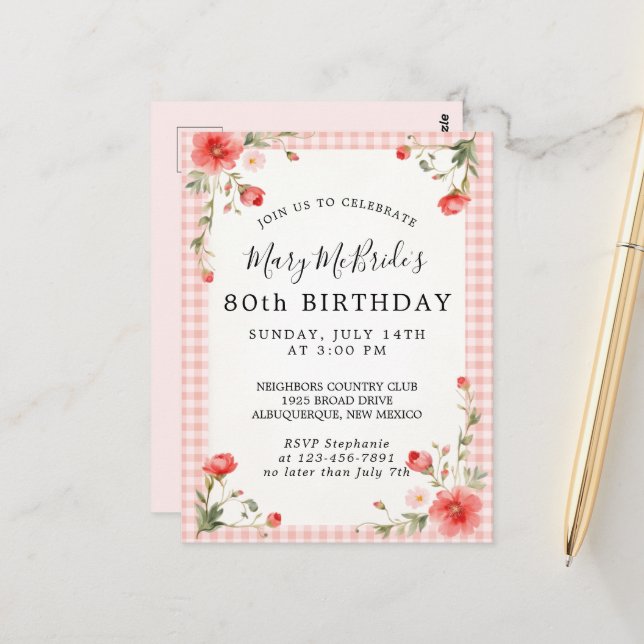 80th Birthday Card Invitation (Front/Back In Situ)