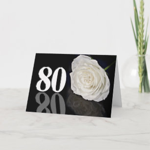 80th Birthday Card with a classic white rose
