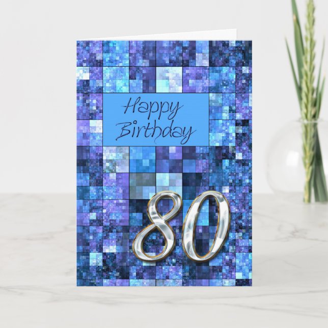 80th Birthday card with abstract squares. (Front)
