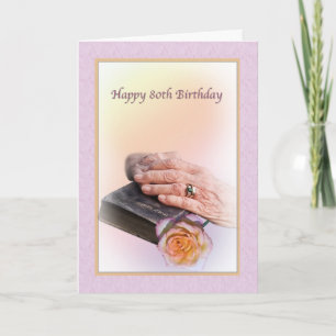 80th Birthday Card with Aged Hands and Bible