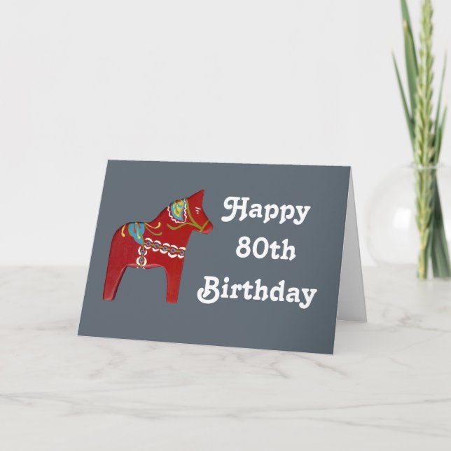 80th Birthday Card with Dala Horse (Front)