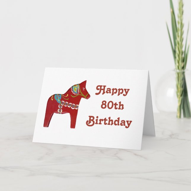 80th Birthday Card with Dala Horse (Front)