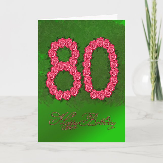 80th birthday card with roses and leaves (Front)