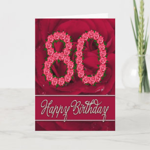 80th birthday card with roses and leaves