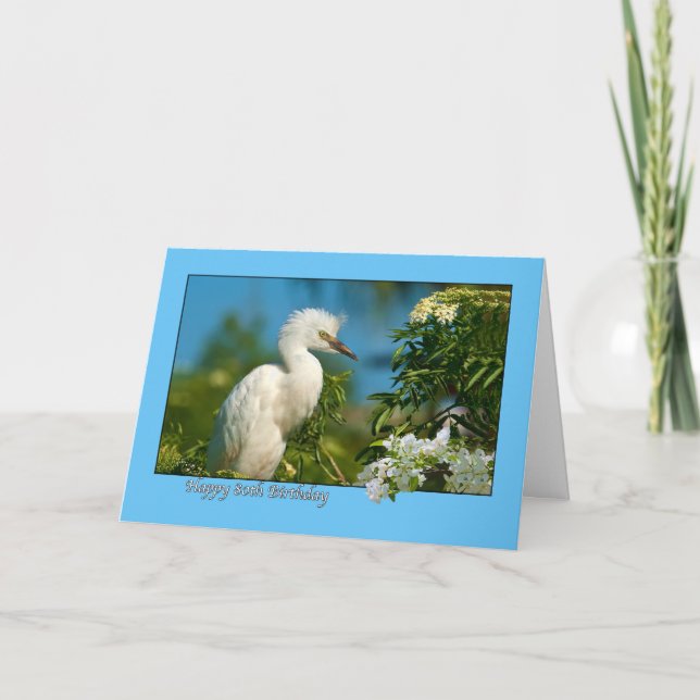 80th Birthday Card with Snowy Egret Bird (Front)