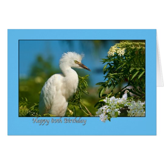 80th Birthday Card with Snowy Egret Bird
